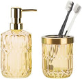 RRM Glass Bathroom Toothbrush Holder and Soap Dispenser Set,Clear Gold by RRM