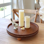 Round Wooden Decorative Tray Coffee Table Tray Home Decor 11.8" Brown - Image 2