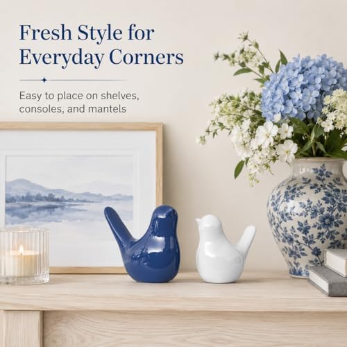 Small Ceramic Bird Statue and Sculpture for Home Decor Accents,Modern Animal Ornaments for Living Room,Bedroom,Coffee Table Centerpiece,Bookshelf,Cabinets,Cute Knick Knacks for Shelves (Blue White) - Image 5