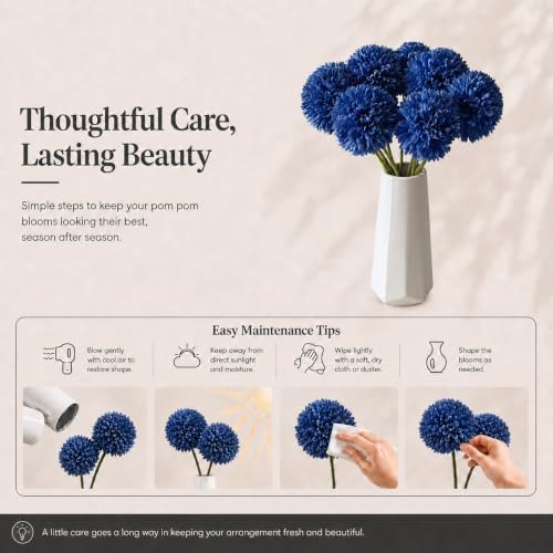 Mandy's 12pcs Artificial Royal Blue Ball Chrysanthemum Flowers - Image 6
