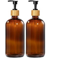 GMISUN Amber Glass Soap Dispenser, 2 Pack Bathroom Hand Soap Dispensers with Bamboo Pump, 17 Fl Oz Kitchen Hand and Dish Soap Dispenser Set, Modern Vintage Liquid Brown Soap Dispensers Bottle by GMISUN