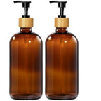 GMISUN Amber Glass Soap Dispenser, 2 Pack Bathroom Hand Soap Dispensers with Bamboo Pump, 17 Fl Oz Kitchen Hand and Dish Soap Dispenser Set, Modern Vintage Liquid Brown Soap Dispensers Bottle by GMISUN