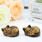 QINJIEJIE Tiger Eye Cat Decor Crystal Figurine Sleeping Cat Healing Crystal - Image 3
