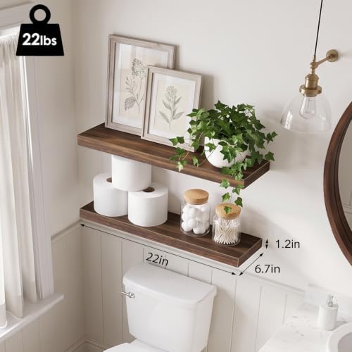 Fixwal Floating Wall Shelves for Decor (Walnut, Set of 2, 22Inch) - Image 3