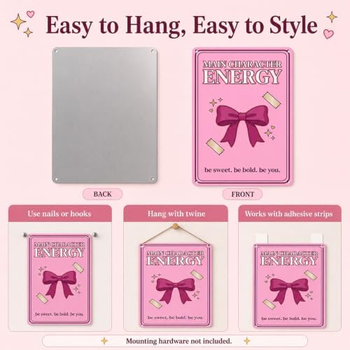 Pink Gradient Bow Metal Sign, Main Character Energy Decor, 8x12 - Image 6