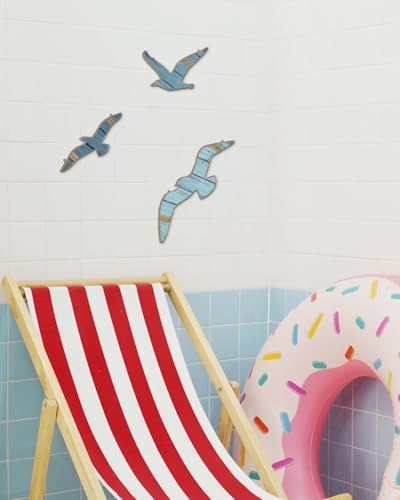 Putuo Decor 3pcs Wooden Seagull Wall Art, Nautical Room Decor Coastal Wall Hanging, Seagull Wall Decor Beach Decorations for Home Bedroom Bathroom Hallway Nautical Wall Decal Nursery - Image 6