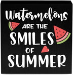IYEZH Summer Decor Watermelon Wood Box Sign 5 x 5 Inches Desk Decor Rustic Country Wooden Square Sign Decor Watermelon Summer Decorations for Home Beach House Outdoor Shelf Wall Farmhouse Table Shelf - Image 7