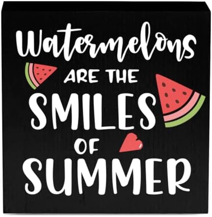 IYEZH Summer Decor Watermelon Wood Box Sign 5 x 5 Inches Desk Decor Rustic Country Wooden Square Sign Decor Watermelon Summer Decorations for Home Beach House Outdoor Shelf Wall Farmhouse Table Shelf - Image 7
