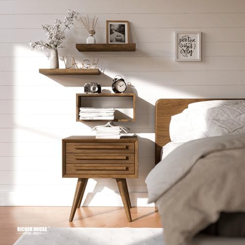 RICHER HOUSE 3-Set Brown Floating Wall Shelves, Bathroom Shelf Over Toilet - Image 4
