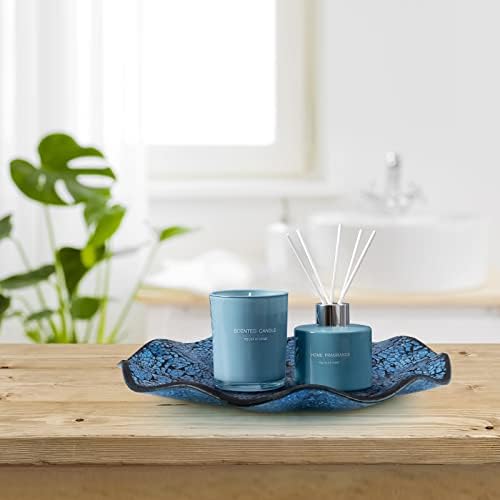 MDLUU Mosaic Centerpiece Tray, 12" Decorative Glass Plate, Home Decor Glass Bowl for Dining Room Table, Coffee Table, Gift (Turquoise) - Image 6