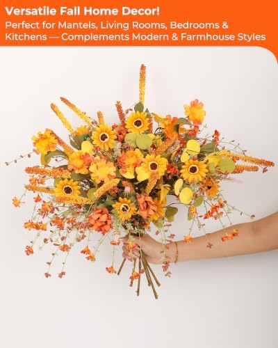 6-Pack Fall Stems Artificial Arrangement Flowers Bouquet Decoration Eucalyptus Leaves Autumn Harvest Home Décor Silk Sunflowers Daisy Grain Berries - Image 3