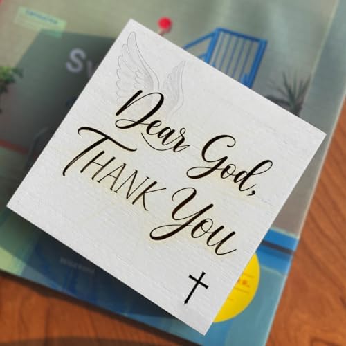 Christian Wooden Box Sign5x5 Inch - "Dear God, THANK YOU" Rustic Christian Home Decor, Farmhouse Style Shelf Desk Table Decoration for Bathroom Living Room - Image 4