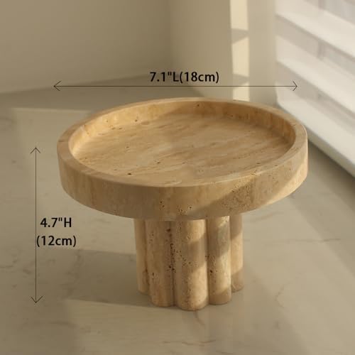 Natural Travertine Tray with Leg, Round 7.1" Vanity Decorative Tray for Countertop Organizer, Catchall Tray for Perfume, Candles, Jewelry Dish - Image 4
