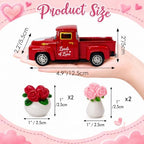Valentine's Day Red Truck Decor with 4 Mini Rose Flower Pots, 4.9 Inch Vintage Metal Pickup Truck, Romantic Farmhouse Tabletop Centerpiece for Home Office Shelf Mantel, Valentine's Gift for Her - Image 3