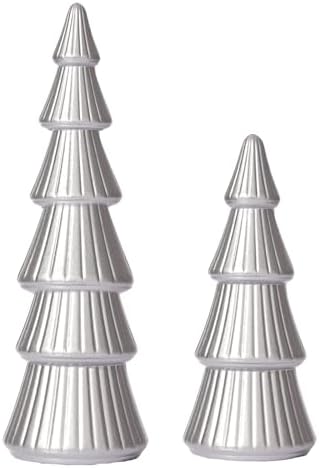 WONDROUS' DECO Wooden Christmas Tree Figurine, Table Silver Tree Figurine by WONDROUSDECO