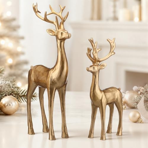 Thyle 2 Pcs Christmas Reindeer Figurines Decor, 9"x 6" Resin Standing Deer by Thyle
