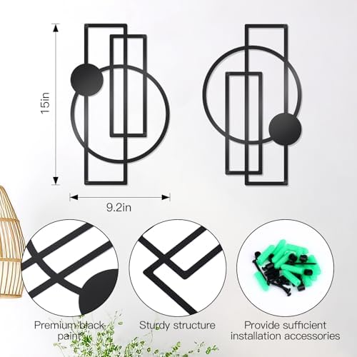 OYEFLY 2 Pcs Metal Abstract Wall Art,Modern Geometric Decor (Black, style 1) - Image 3