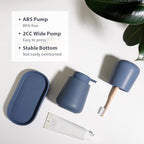 INGOFIN 3 Pcs Ceramic Bathroom Accessory Set - Liquid Soap Dispenser, Toothbrush Holder & Tray, Bathroom Counter Set, Countertop Essentials for Home, Guest Bathroom, or Office Use, Matte Blue - Image 6