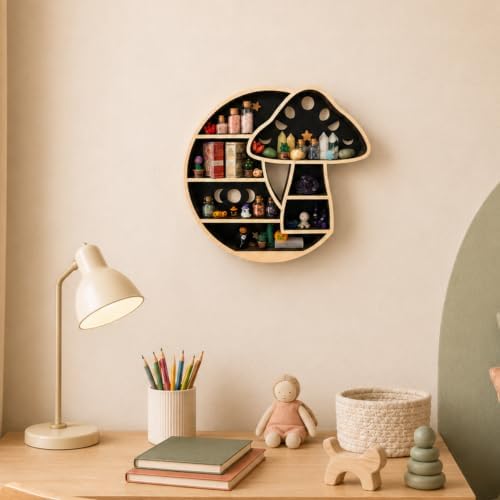 Whimsical Mushroom Decor, Witchy Moon Mushroom Shelf, Floating Wall Shelf - Image 6
