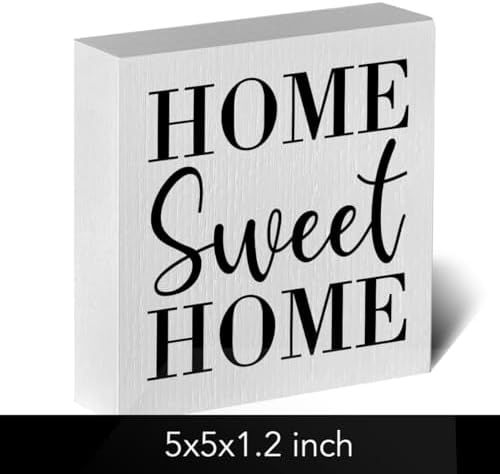 Home Sweet Home Rustic Farmhouse Style Wood Sign Art 5 x 5 Inch Wooden Box Plaque for Living Room Desk Décor Gift - Image 2