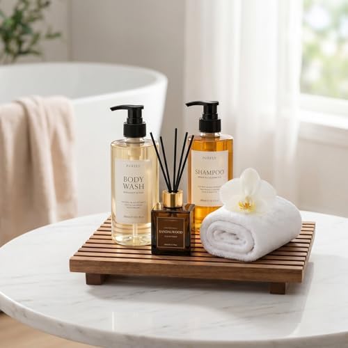Acacia Wood Pedestal Stand Bathroom Tray Organizer Kitchen Counter Decor - Image 7