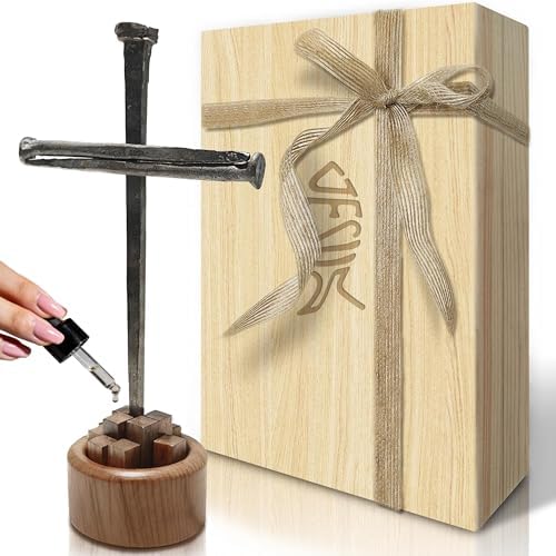 LeMeeOly Jesus Christ Crucifixion Nail Metal Cross Wooden Base, Baptism & Religious Gifts for Men Women,Christian Home Decor (Aroma Diffuser Wood) by LeMeeOly