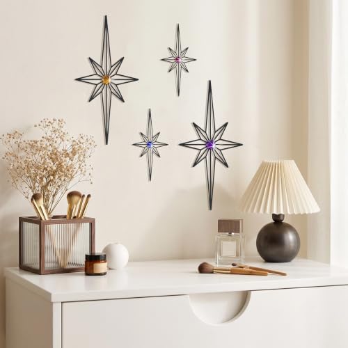 sxnzequnze 4 Pcs Star Wall Art for Home Decor Living Room Bedroom Office Metal 3D,Bling,with Hanging Hook Starburst Midcentury Sculpture Retro Gallery Accent Celestial -Black 16.5in/9.4in - Image 6