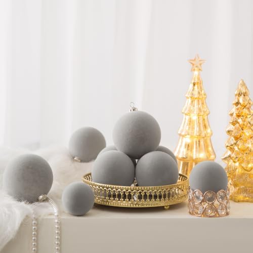 46Pcs Velvet Christmas Ball Ornaments Set - Flocked Shatterproof Christmas Tree Decorations Classic Hanging Ornaments with Rope for Xmas Wreath Holiday Home Decor (Multi-Size, Grey) - Image 4
