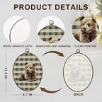 dvhdajed Vintage Bear Oval Wall Art Decor, Cabin Bear Green Checkered Framed Canvas Art, Baby Boys Nursery Decoration, Farmhouse Rustic Animal Wall Hanging Decor for Toddler Room Bedroom,8.7x11.3 In - Image 7