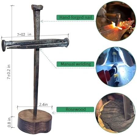 LeMeeOly Jesus Christ Crucifixion Nail Metal Cross Wooden Base, Religious Gifts for Men Women, Baptism & Religious Gifts for Men Women,Christian Home Decor (Solid Wood Base) - Image 3