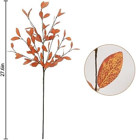 Uieke 6 Pcs Artificial Fall Eucalyptus Stems with Fall Leaves, Orange - Image 2
