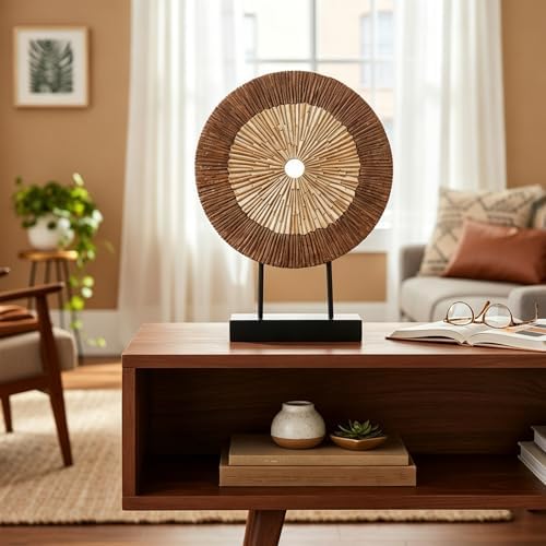 XMGZQ Wood Color Minimalist Round Statue Above Cabinet Decor Kitchen,Modern Decorative Sculpture Home Decorations for Living Room Coffee Table,Shelf Decor Items,Center Pieces Decoration (Extra Large) - Image 3