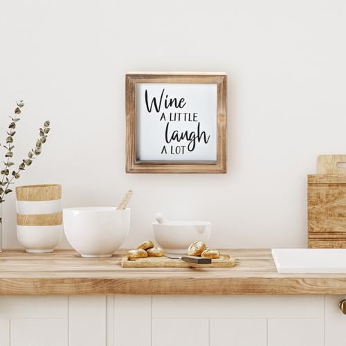 Wine a Little Laugh a Lot Small Wood Wine Sign for Home Decor, Rustic Wood Block Sign for Kitchen, Dining Room, Freestanding Farmhouse Box Sign Decor 6" x 6" x 1.57" - Image 3