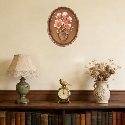 SIKOO Vintage Wall Sculptures Bronze Gold Magnolia Flower Wall Art Hand Painted Ornate Wall Hanging Decoration Antique Pediment Wall Statue Ornament Decor Gallery for Kitchen Bedroom Living Room - Image 3