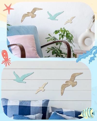 Putuo Decor 3pcs Wood Seagull Wall Decor Wooden Beach Wall Decor Coastal Theme Wall Art Seagull Wall Sculpture Sea Birds Lake House Ocean Decor Vintage Ornaments For Home Bathroom - Image 5