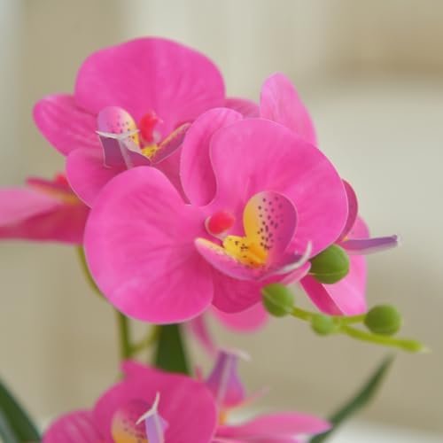 Artificial Real Touch Orchid Flowers with White Ceramic Vase, Purple Red - Image 7