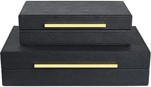 Black Shagreen box Set of 2 Faux Leather Decorative Boxes,Large Nesting Storage Decorative Boxes with Lids for Modern Home Decor Stacking Jewelry Box Organizer by ZIKOUL
