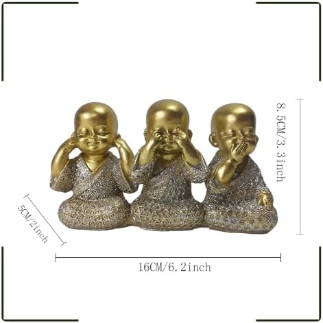 Golden Monks Resin Buddha Statue Small, Meditation Room Feng Shui Decor - Image 5