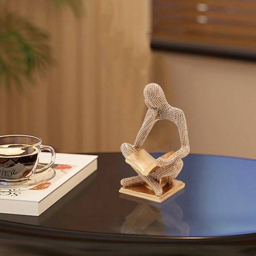 Sparkling Gold Reading Women Statue, Thinker Sculptures, Abstract Art Ornament, Modern Aesthetic Figurine Decoration for Home Living Room Bedroom Office Shelf Table Desk Bookshelf Decor - Image 5