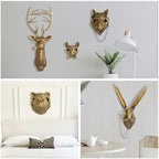GUASDIE Animal Heads Wall Decor, Gold Faux Deer Head Mount, Animal Sculptures Wall Decor, Vintage Resin Hanging Decoration for Living Room Bedroom Kitchen Office Gift,5pcs - Image 3