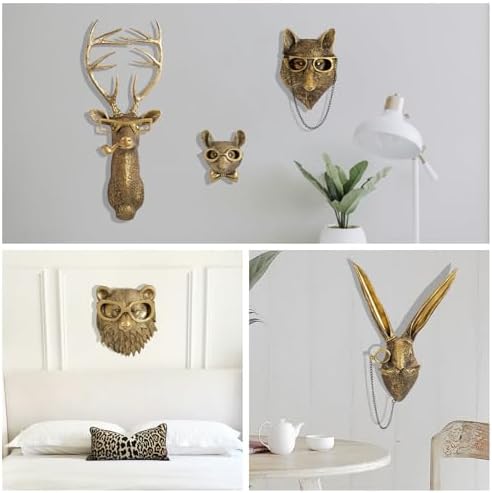 GUASDIE Animal Heads Wall Decor, Gold Faux Deer Head Mount, Animal Sculptures Wall Decor, Vintage Resin Hanging Decoration for Living Room Bedroom Kitchen Office Gift,5pcs - Image 3