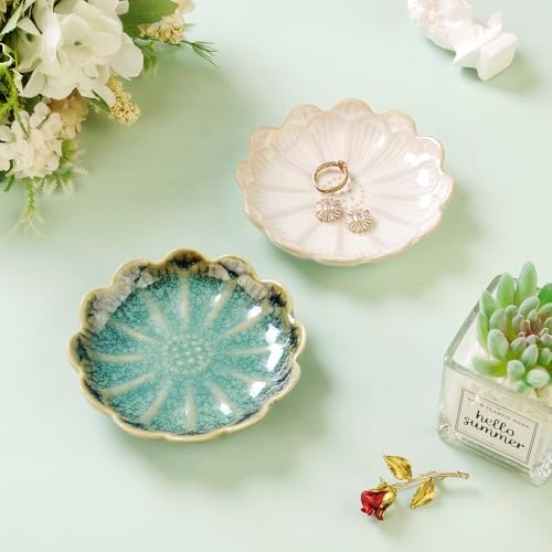 Lotus Ring Holder Dish Small Indoor Ash Tray, Ceramic Dessert Plate Trinket Jewelry Holder Organizing Necklace Earrings for Parents Friends Sister, White. All Jewelries Are NOT Included. - Image 5