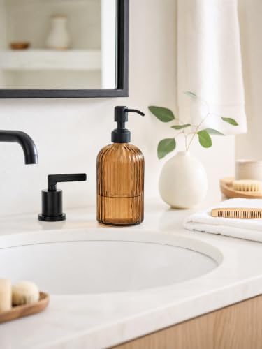 JASAI 18Oz Amber Glass Soap Dispenser with Black Pump for Hand Soap - Image 6