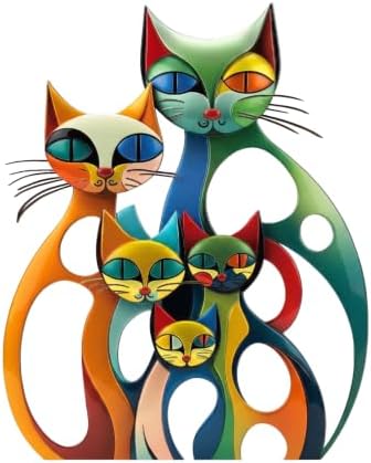 Wesiti Metal Cat Wall Art Decor Colorful Sculptures Mid Century 13.78x11 by Wesiti