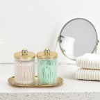 Tbestmax 2 Pack Qtip Holder with Gold Tray, 10oz Plastic Canister Apothecary Jar for Cotton Swabs, Balls, Pads, Floss Picks - Clear Bathroom Essentials Accessories Decor - Image 5