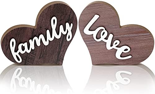 Jetec 2 Pcs Heart Shaped Wooden Signs, Family Decor, Love Table Decor by Jetec