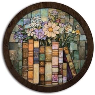 CFFJLHN Vintage Floral Book Wall Art Decor, Book Lovers Gifts, Light Academia Flower Bookish Round Hanging Wall Decor for Reading Corner Nook Room Home Library Bedroom, 10x10 Inch by Unknown