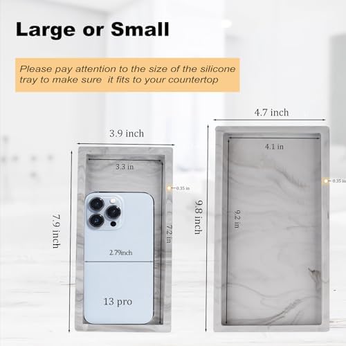 Silicone Bathroom Vanity Tray Dish Soap Holder Sink Organizer, Marble Grey - Image 5