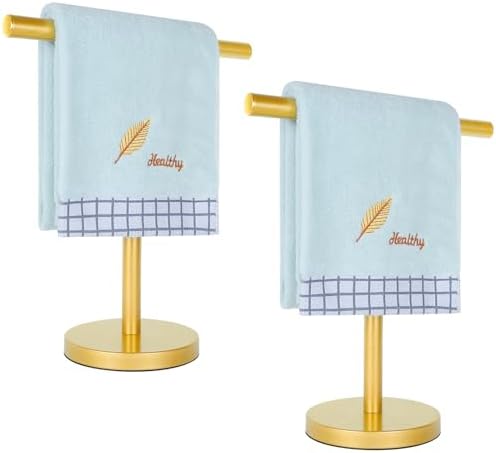 T-Shape Bath Hand Towel Holder Standing (Golden -2 Pack) by Zitalupy