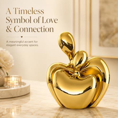 XMGZQ Hugging Couple Statue Ceramic Lover Figurine Home Decor is a Romantic Gift for Her on Wedding Anniversary and Valentines, TV Stand Decoration Knick Knacks for Shelves (Gold, 7in) - Image 5